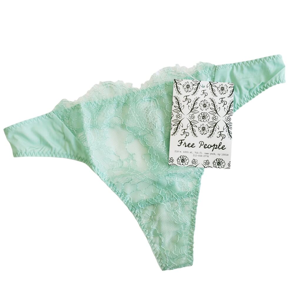 FREE PEOPLE Allure Thong panties lace low rise undies in April Dew Size XS NEW